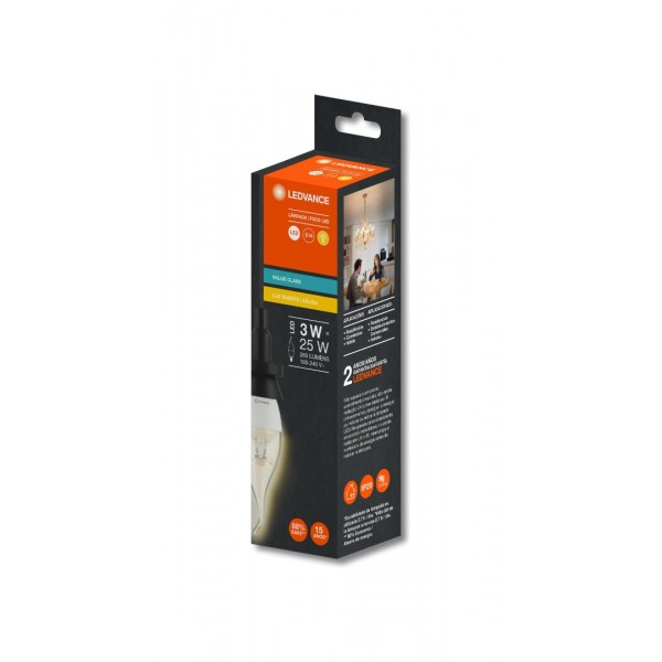 LED Vela Chama Clara 3W 2700K 260lm BIV E27 – Ledvance
