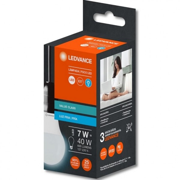 Lâmpada LED CLA40 7W 6500K 100-240V - Ledvance